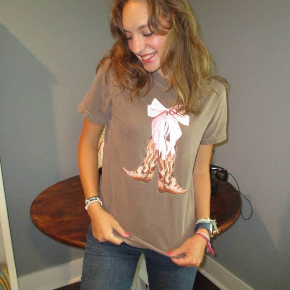 Comfort Colors Cowboy Boots & Bow T-Shirt